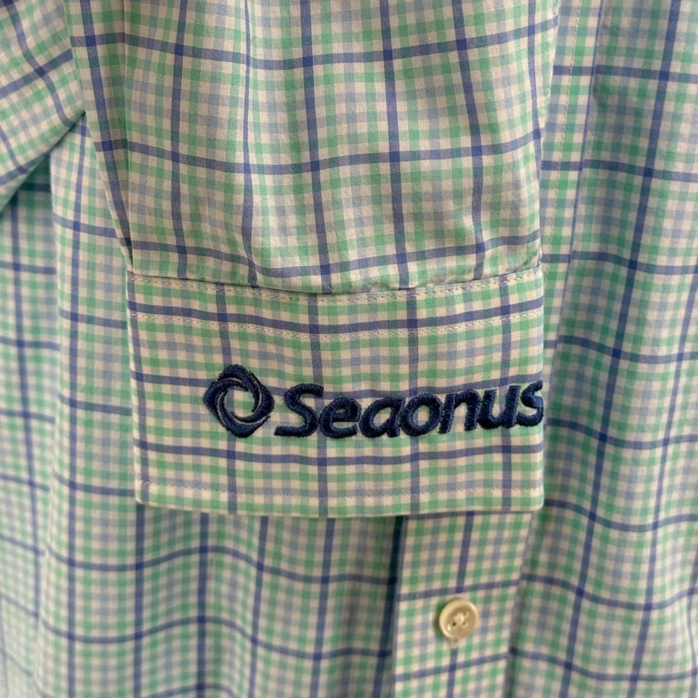 Vineyard Vines Cooper Shirt Aqua Plaid Check Long Sleeve Men’s XL Logo on Sleeve